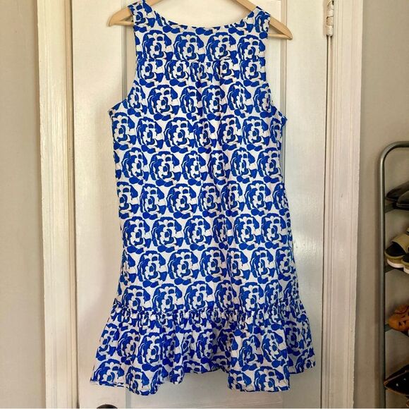 Thakoon Collective size 14 sleeveless ruffle mini dress blue and white print - Picture 2 of 4